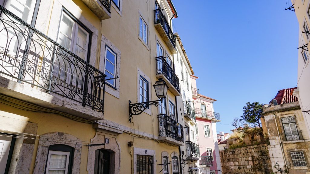 Yellow building in Lisbon Portugal