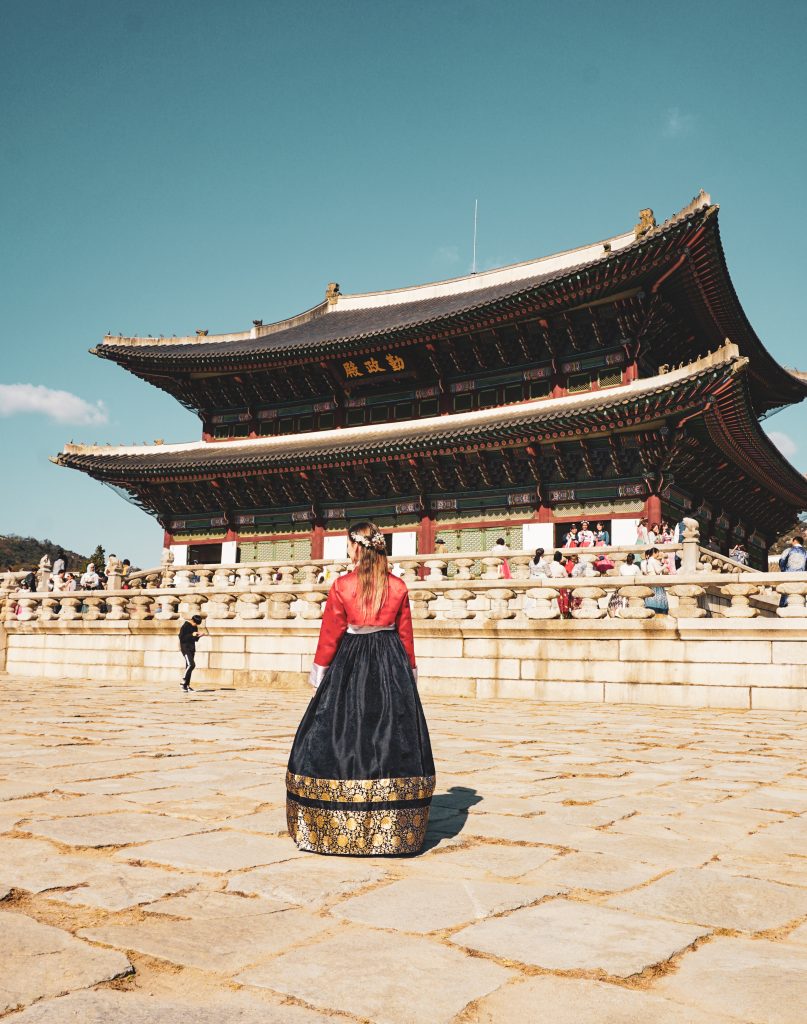 Red and Blue Hanbok in Seoul Palace