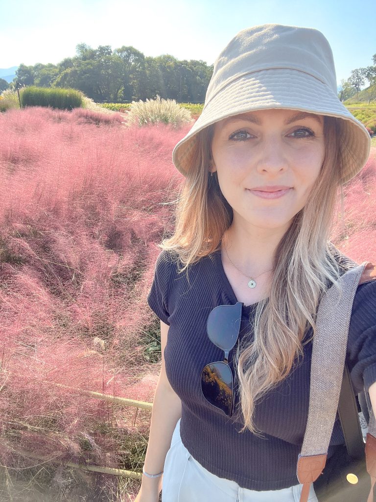 Pink Muhly Grass with Woman